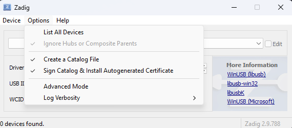 Zadig List All Devices