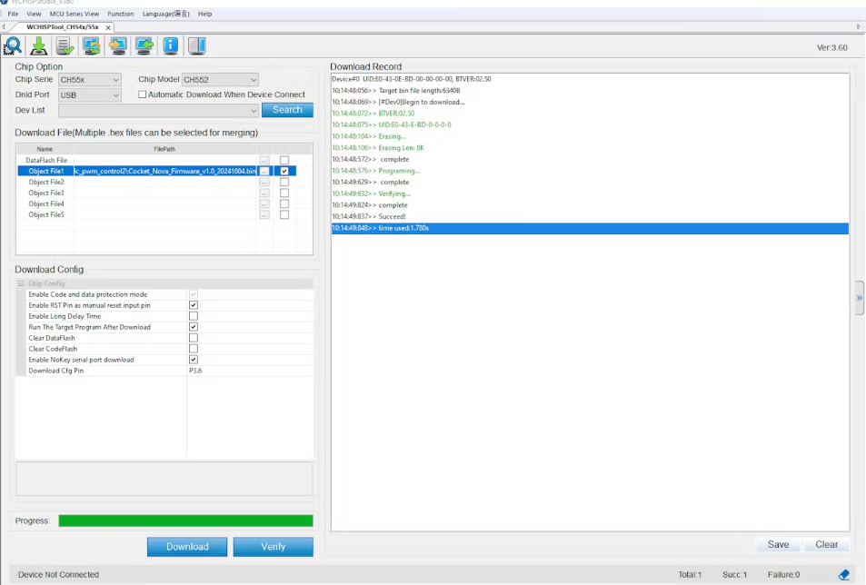 Cocket Grabar Firmware — documentación de Practicario DevLab Cocket Nova - 0.0.1