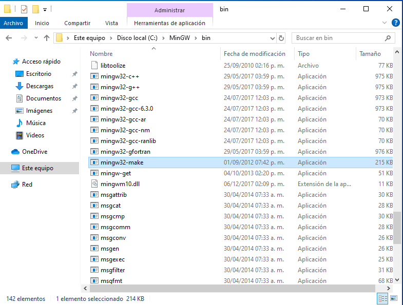 Locating the mingw32-make.exe file.