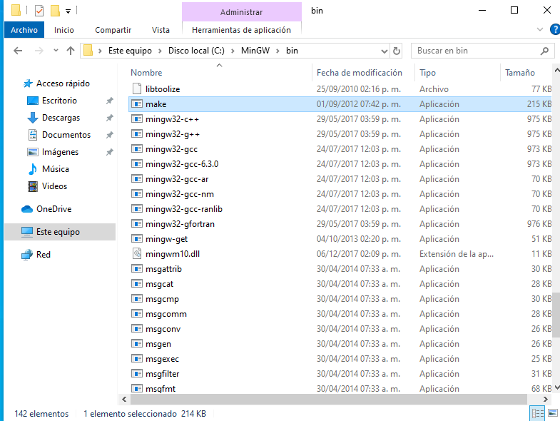 Renaming mingw32-make.exe to make.exe.